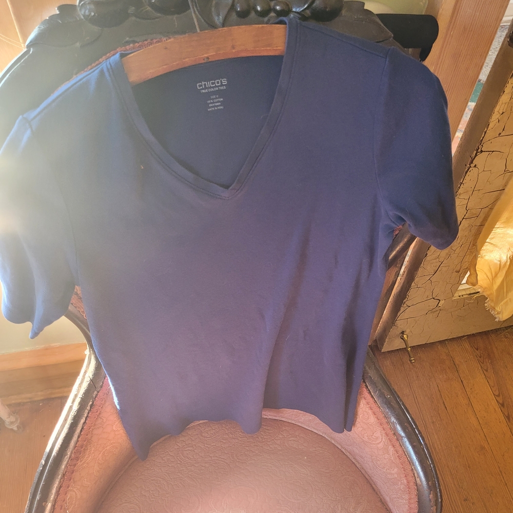 Chico's Women's Blue V-Neck Short Sleeve Tee